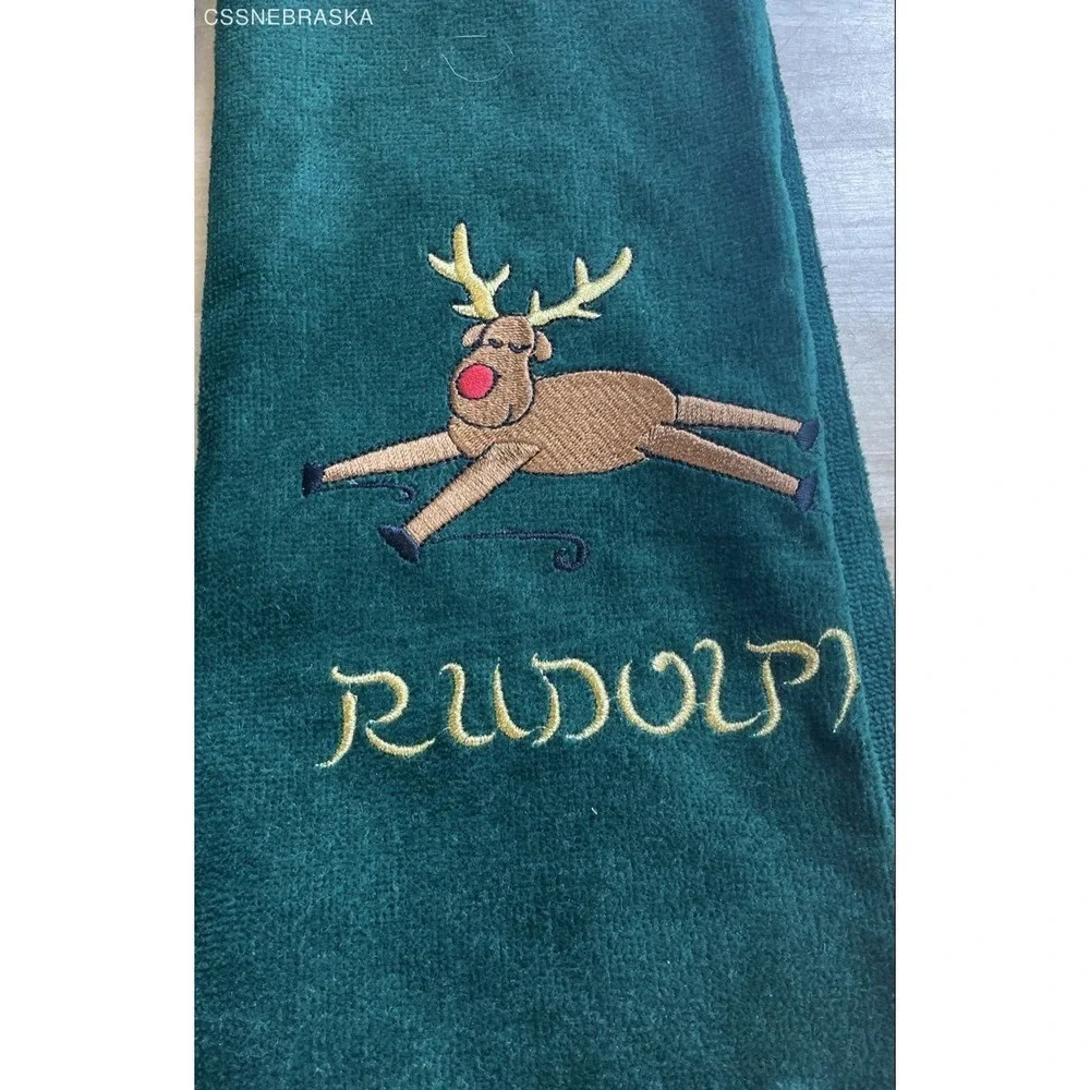 Home Innovations Hunter Green, Christmas Hand Towel Set Embroidered Reindeer NWT